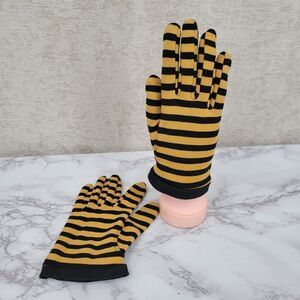 Olga Klein Vintage Nylon Black and Yellow Striped Gloves Bumblebee